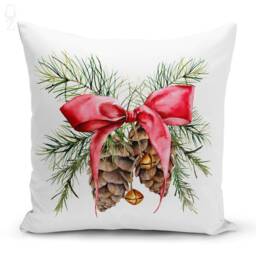 Christmas Cushion Covers With Poinsettia Flowers & Cones - 4 Options Double Sided Printing On The Soft Chenille Multi-Sizes - thumbnail 2