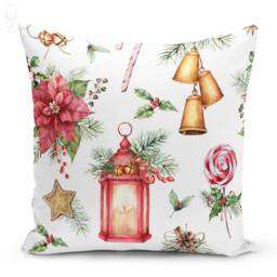 Christmas Cushion Covers With Poinsettia Flowers & Cones - 4 Options Double Sided Printing On The Soft Chenille Multi-Sizes - thumbnail 3