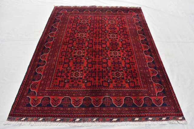 Rug 5x7 Afghan Handmade Red & Blue Soft Tribal Geometric Carpet. Living Room - image 1