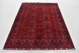 Rug 5x7 Afghan Handmade Red & Blue Soft Tribal Geometric Carpet. Living Room - thumbnail 1