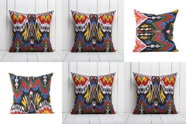 Set Of 6 Pcs, Ikat Pillow Cover, Silk & Cotton Pillow, 20.08 - image 1