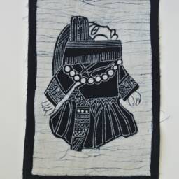Vintage Batik , Abstract Painting , Tapestry, Table Matt, The Miao Child, Good Luck, Indigo Wall Hanging - thumbnail 2