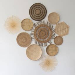 Hand Woven Bamboo Wall Decor Set, Coastal Boho Style - Set Of 11 - thumbnail 2