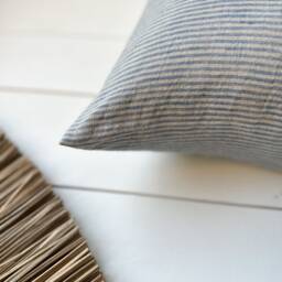 Softened Linen Pillow Case in Faded Blue/Natural Stripes/Linen Throw Stripes/Decorative Sham - thumbnail 4