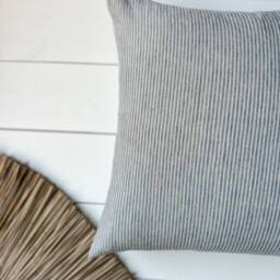 Softened Linen Pillow Case in Faded Blue/Natural Stripes/Linen Throw Stripes/Decorative Sham - thumbnail 3