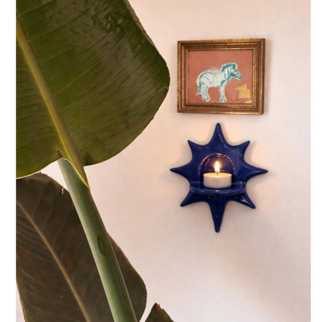 Handmade Ceramic Sunburst Wall Candle Holder For Tealight, Star Inspired Mid Century Sconce - image 1