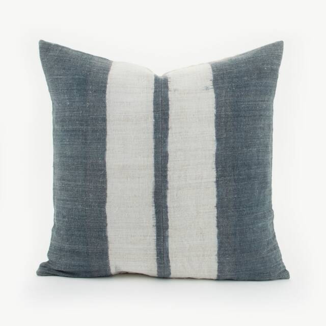 Vintage Hmong Hemp Throw Pillow Faded Indigo Stripe, 20x20 - image 1