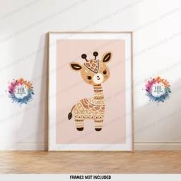 Safari Animal Nursery Posters - Boho Set Of 3 Prints - Kids Playroom Cute Designs Neutral Coloured Wall Art Baby Bedroom Decor - thumbnail 3