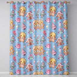 Cute Gingerbread Candy House Sweets Blue Background Seamless Pattern Readymade Eyelet Ring Top Thermal 100% Blackout Curtains - thumbnail 2