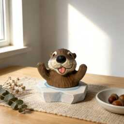 Joyful Wooden Sea Otter Hand Carved Animal Sculpture Coastal Desk Decor Cute Woodland Nursery Art Unique Gift For Lovers