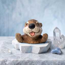 Joyful Wooden Sea Otter Hand Carved Animal Sculpture Coastal Desk Decor Cute Woodland Nursery Art Unique Gift For Lovers - thumbnail 4