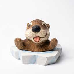 Joyful Wooden Sea Otter Hand Carved Animal Sculpture Coastal Desk Decor Cute Woodland Nursery Art Unique Gift For Lovers - thumbnail 2