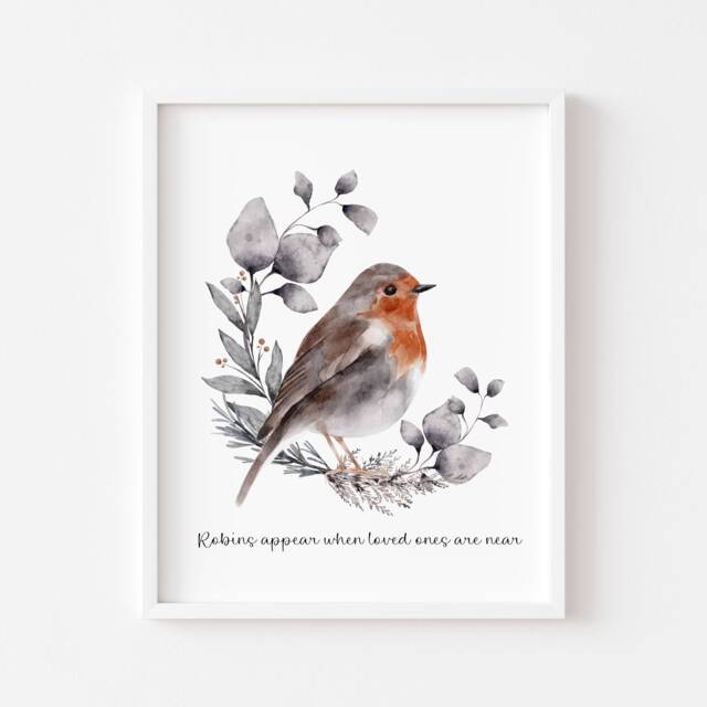 Watercolour Robin Print Christmas Wreath, Seasonal Wall Art - Unframed - image 1
