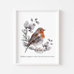 Watercolour Robin Print Christmas Wreath, Seasonal Wall Art - Unframed - thumbnail 1