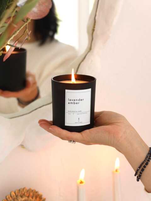 Lavender Amber Soy Wax Candle Natural Lavender Essential Oil Spa Day Gift For Her Box Christmas Home Decor Meditation - image 1