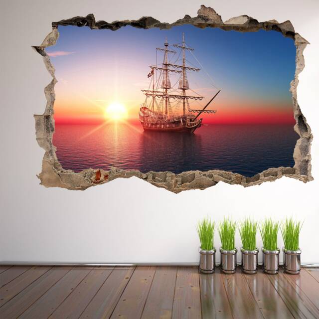 Pirate Sailing Ship Sunset Wall Decal Sticker Mural Poster Print Art Home Office Decor Dp12 - image 1