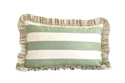 Sage Green Striped Lumbar Pillow Cover Handmade Ruffle Cushion UK - thumbnail 1
