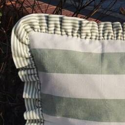 Sage Green Striped Lumbar Pillow Cover Handmade Ruffle Cushion UK - thumbnail 2