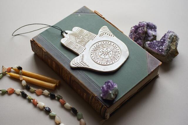 Hamsa Wall Hanging Evil Eye Charm Protection Amulet Good Luck Symbol Ceramic Art Door Decor - image 1