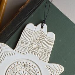 Hamsa Wall Hanging Evil Eye Charm Protection Amulet Good Luck Symbol Ceramic Art Door Decor - thumbnail 2