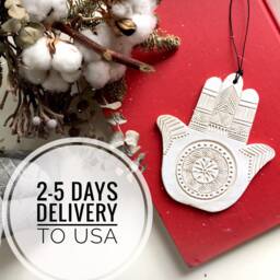 Hamsa Wall Hanging Evil Eye Charm Protection Amulet Good Luck Symbol Ceramic Art Door Decor - thumbnail 4