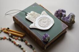 Hamsa Wall Hanging Evil Eye Charm Protection Amulet Good Luck Symbol Ceramic Art Door Decor - thumbnail 1