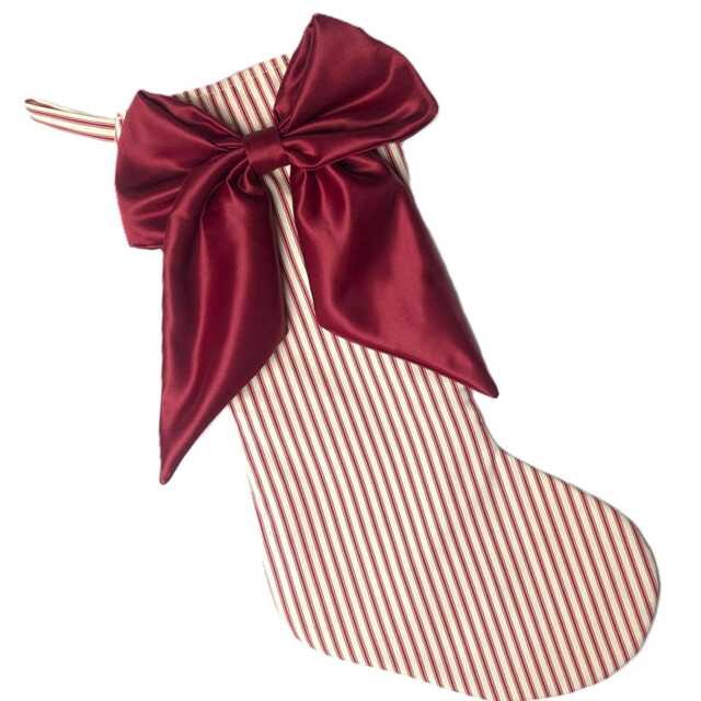 Striped Stocking With Large Satin Bow Handmade Calico Lining, Personalised, Classy Christmas - image 1
