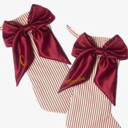 Striped Stocking With Large Satin Bow Handmade Calico Lining, Personalised, Classy Christmas - thumbnail 2