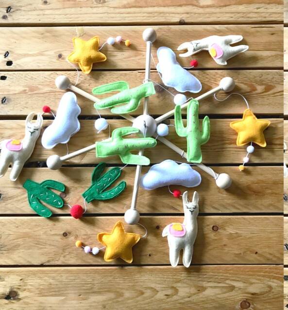 Mobile Baby, Theme Lama & Cactus, Cradle Suspension, Baby Room Decor, Games, Suspension Deco - image 1