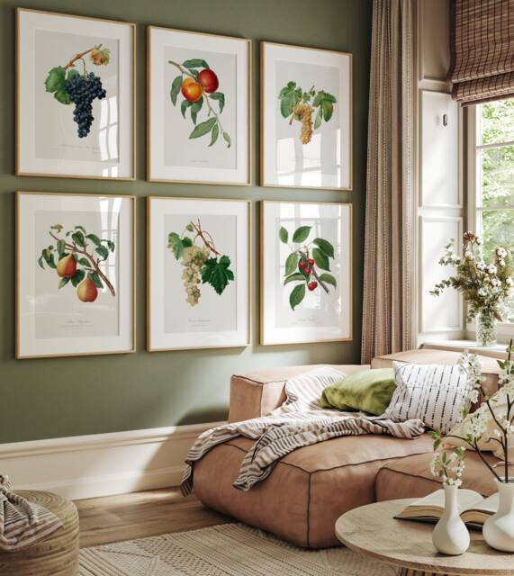 Set Of 6 Prints, Vintage Fruit Gallery, Garden Art, Print Gift, Food Art Poster, Vineyard Canvas, Kitchen Decor, Italian Wine Wall - image 1