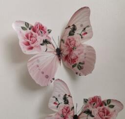 Shabby Chic Pink Rose Butterfly Wall Decals 3D Home Decor, Set Of 4 - thumbnail 1