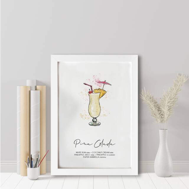 Pina Colada Recipe Print Watercolor Cocktail Art - image 1