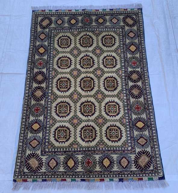Handmade Ahal Gul Wool Rug Authentic Turkmen Tribal Carpet - 4.6x3.1 Ft - image 1