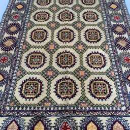 Handmade Ahal Gul Wool Rug Authentic Turkmen Tribal Carpet - 4.6x3.1 Ft - thumbnail 2