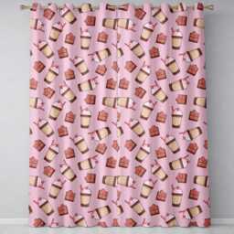 Cute Chocolate Strawberry Milkshake Soft Pink Background Seamless Pattern Readymade Eyelet Ring Top Thermal 100% Blackout Curtains - thumbnail 2