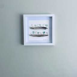 Cornish Sea Glass Birds On Driftwood Picture Framed Coastal Wall Art Unique Quirky Artwork Handmade in Cornwall - thumbnail 2