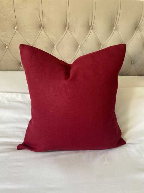 Merlot Red French Linen Pillow Cover, Minimalist Home Decor - image 1