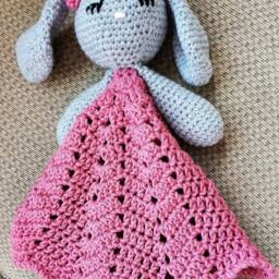Beautiful Bunny Lovey/Security Blanket. Animal Crochet Woodland Theme - thumbnail 4