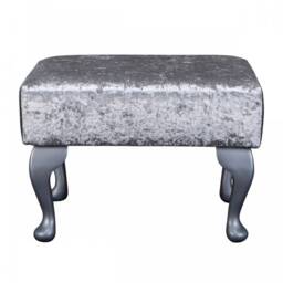 Handmade Small Footstool in Grey Crushed Velvet - Shimmer Fabric Upholstered British Custom Made - thumbnail 2
