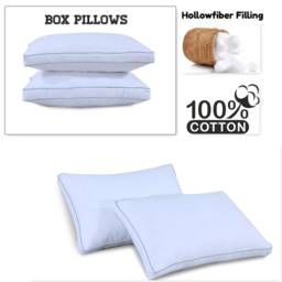 Box Pillow Hollowfiber Filled 100% Cotton Zipped Cover Gusseted Bed Pillows Available in 2 Sizes - thumbnail 2