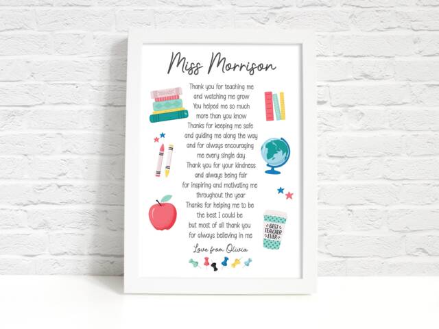 Personalised Teacher Thank You Gift. Teaching Assistant Gifts. Nursery School Leaving Print. End Of Year Ta Wall Art, Framed/Print - image 1