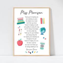 Personalised Teacher Thank You Gift. Teaching Assistant Gifts. Nursery School Leaving Print. End Of Year Ta Wall Art, Framed/Print - thumbnail 3