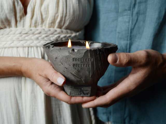 Soy Candle in Wabi Sabi Ceramic Jar, Couple Present, Two Wick Yoga Meditation Is Spiritual 9Th Anniversary Gift - image 1