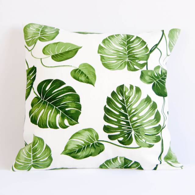 Monstera Pillow Cover, Plant Print Cushion Botanical Case, Green & White Throw Leaf Cover - image 1