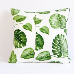 Monstera Pillow Cover, Plant Print Cushion Botanical Case, Green & White Throw Leaf Cover - thumbnail 4
