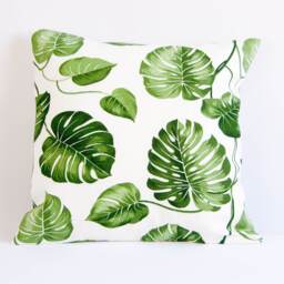 Monstera Pillow Cover, Plant Print Cushion Botanical Case, Green & White Throw Leaf Cover - thumbnail 2