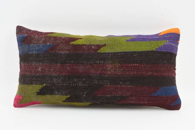 Kilim Lumbar Pillow Cover - 12x24 Turkish Bohemian Cushion - image 1