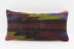 Kilim Lumbar Pillow Cover - 12x24 Turkish Bohemian Cushion - thumbnail 1