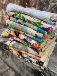 Hand Embroidered Suzani Quilt Throw - Vintage Style Boho Bedspread - Set Of 5 - thumbnail 1