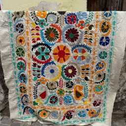 Hand Embroidered Suzani Quilt Throw - Vintage Style Boho Bedspread - Set Of 5 - thumbnail 2